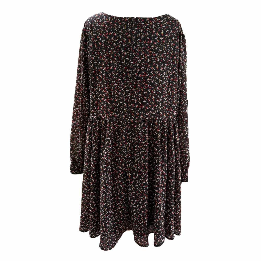 Torrid Georgette Black Floral Size 24 Dress Long Sleeve Deep V Fit Flare NEW - Picture 9 of 14